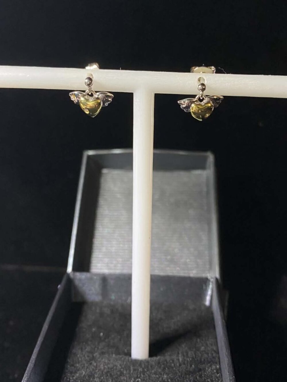 .925 Sterling Silver Dainty Heart Wings Gold platted with a Diamond Earrings